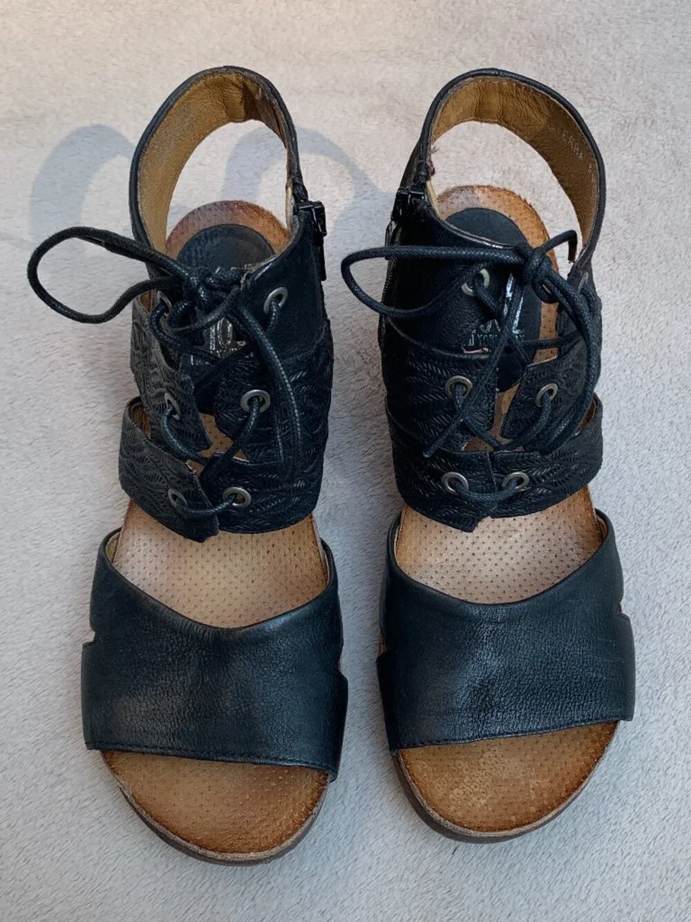 Miz Mooz Sierra Leather Demi Wedge Sandals Sz39